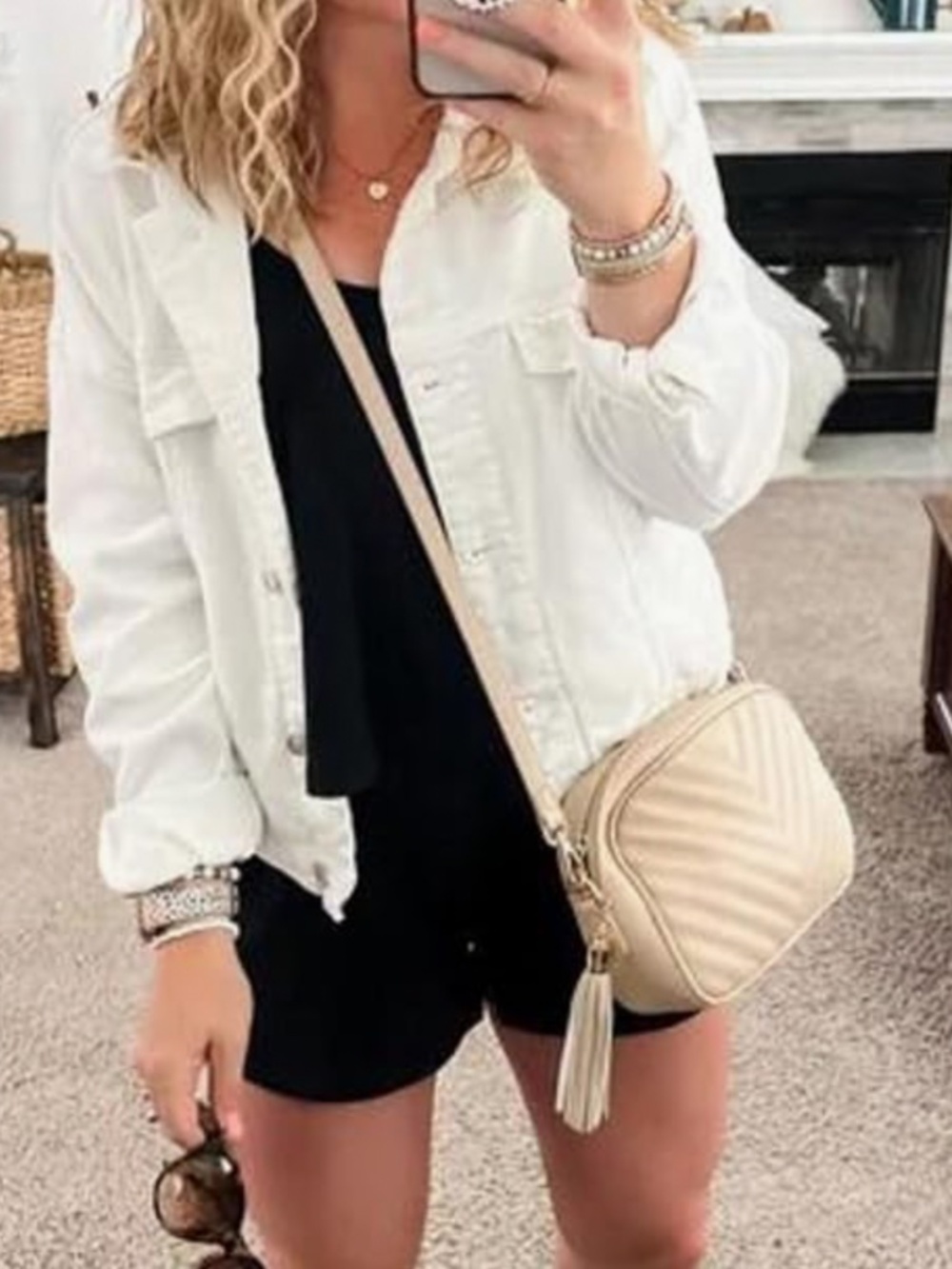 Women’s Denim Trucker Jacket in White Sz L EUC $98R - Picture 5 of 6